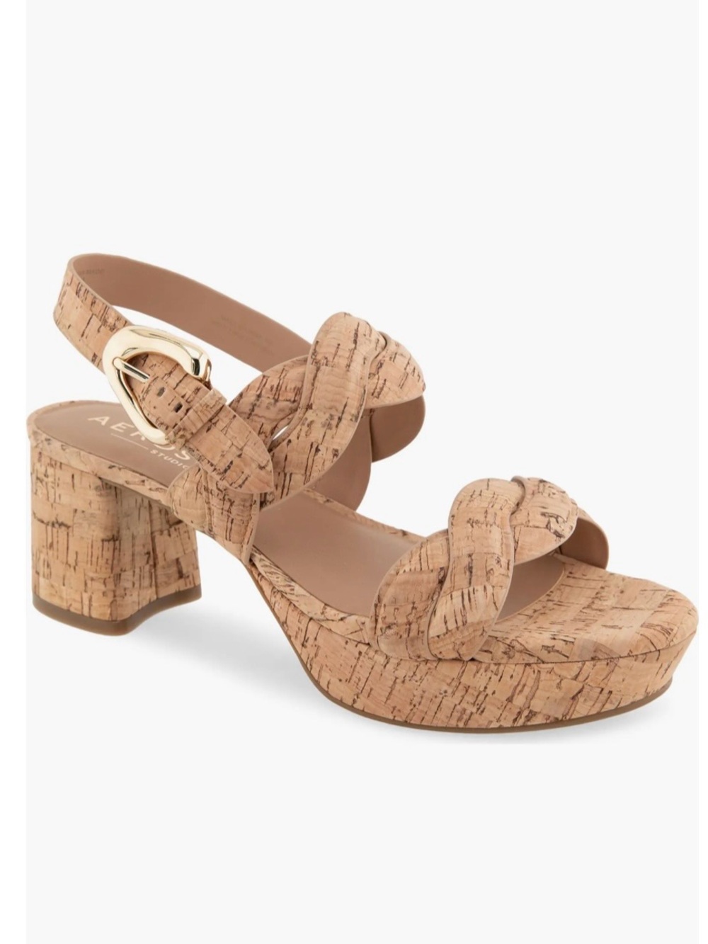AEROSOLES Camea Braided Cork Ankle Strap Platform Sandals, Size 7.5